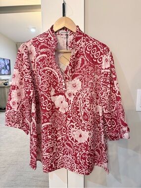 Cherrybetty Red & White Printed Tunic Top Size Large NWT